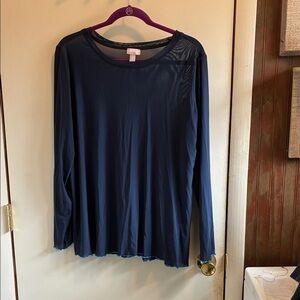 LOGO by Lori Goldstein Navy Long-Sleeve Mesh Yoke Top